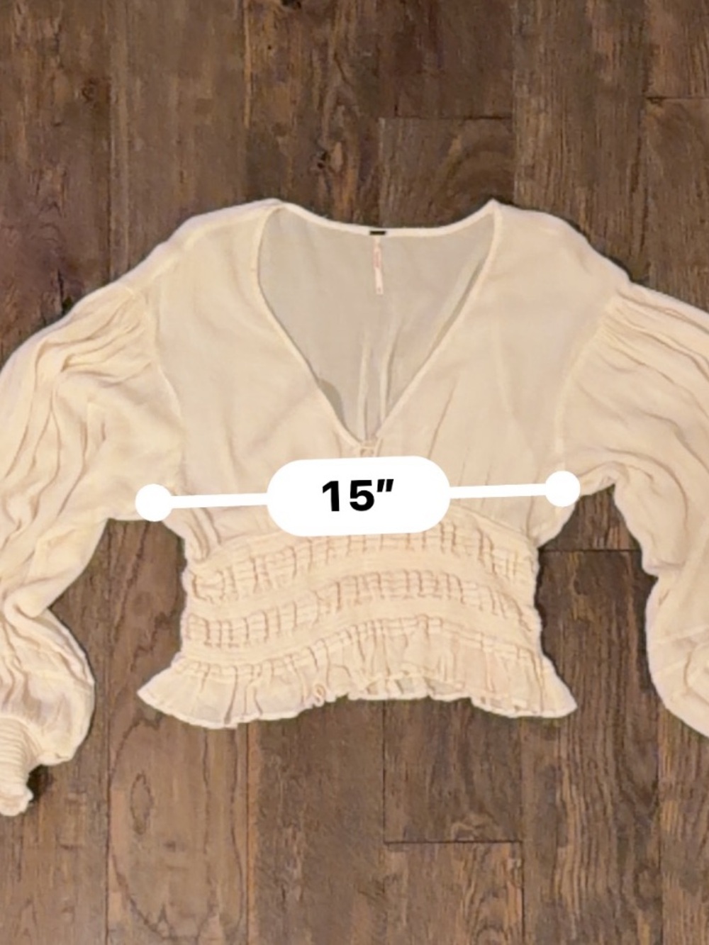 Free People Cream V-Neck Smocked Waist Blouse - Picture 4 of 9